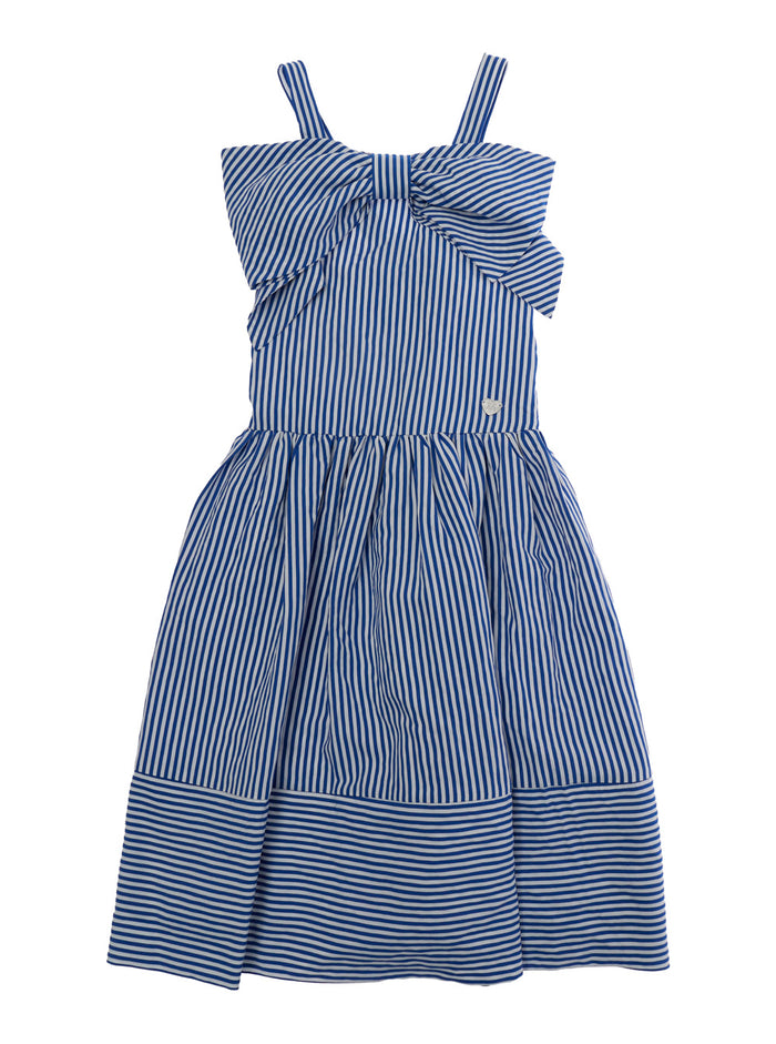 Blue Dress 11G91473159956 with Thin Straps and Maxi Bow Detail on the Front in Viscose for Girls Blu Polyester