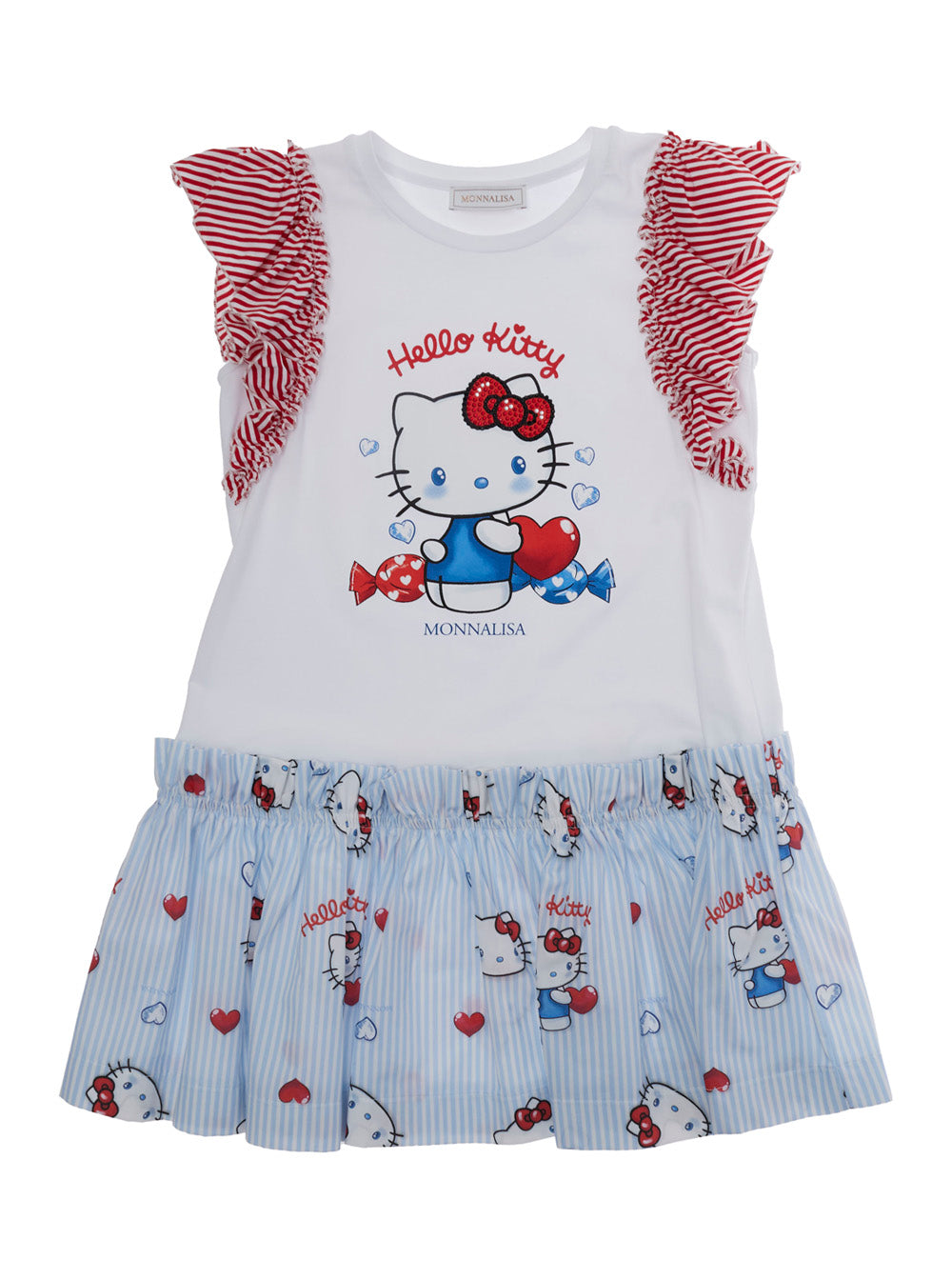 Hello Kitty Dress with Print and Elastic Waist in White Cotton for Girls Elastane