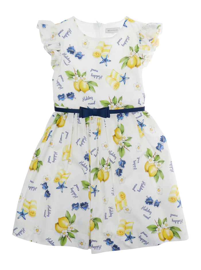 LEMONADE DRESS - White Short sleeve with round neckline Cotton Women