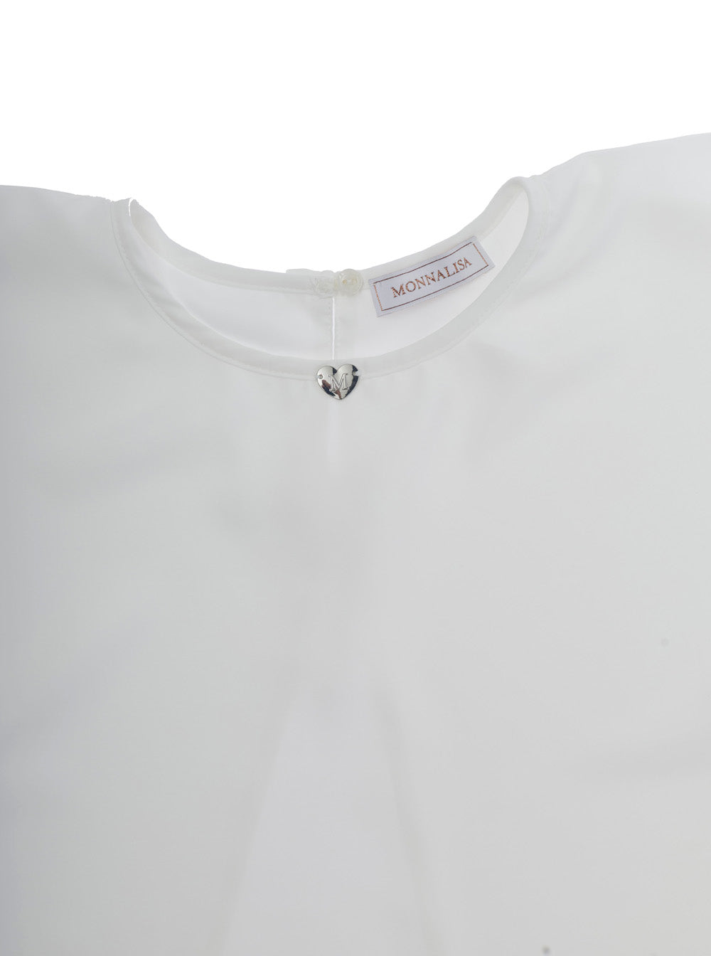 Crew Neck Top with Heart Detail on Front in White Fabric for Girls Polyester Tops