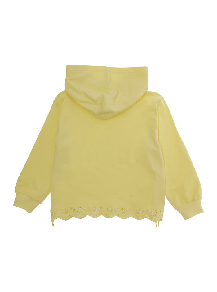 Yellow Hoodie with Fixed Hood and Logo on Sleeve for Girls Cotton Polyester Elastane Sweatshirts