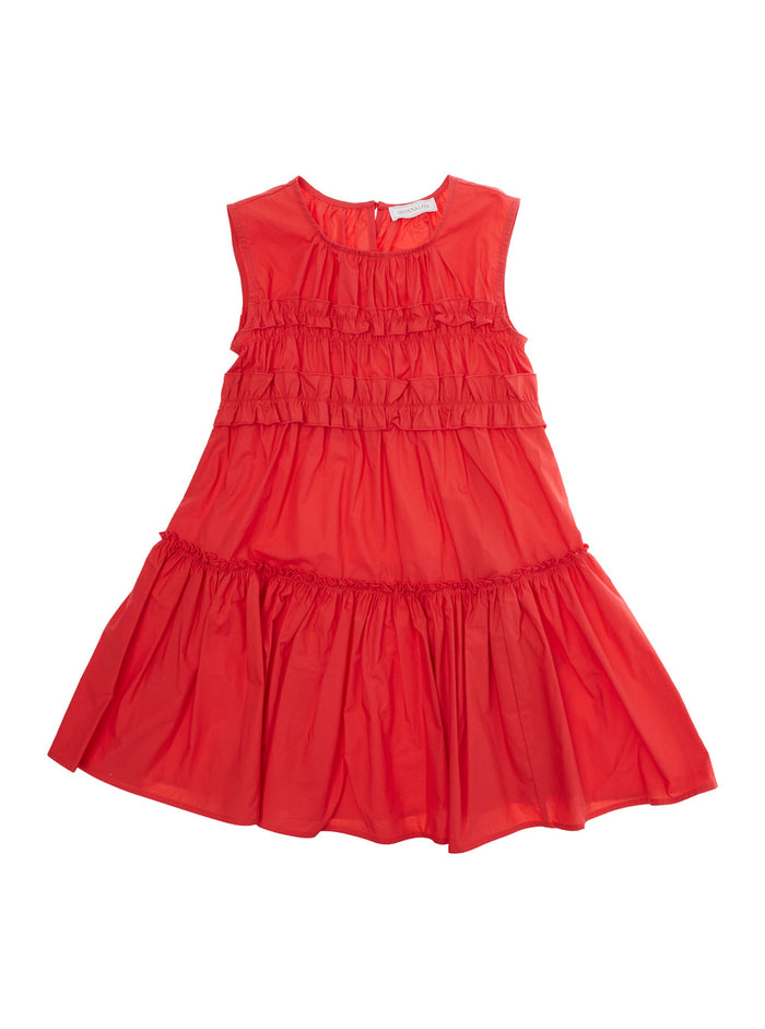 Dress New Capri With Ruffle Design And Flared Skirt Red Cotton For Girls
