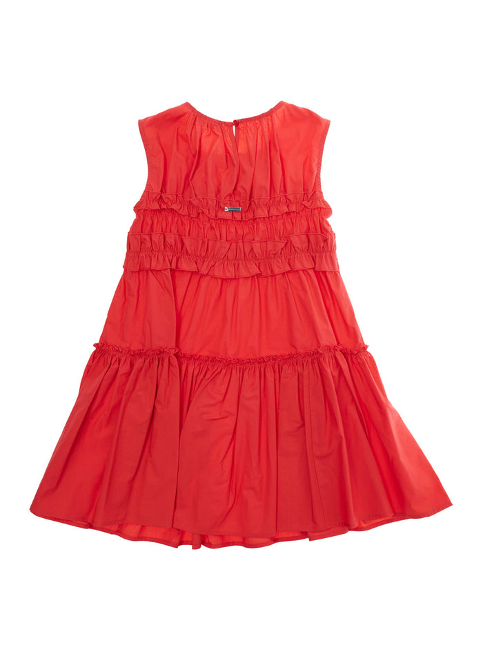 Dress New Capri With Ruffle Design And Flared Skirt Red Cotton For Girls
