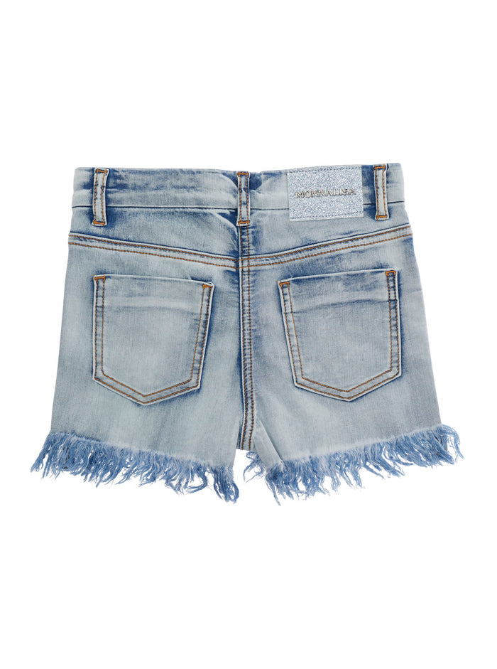 FRAYED SHORTS Blue - with Front Pockets Cotton Kids Light Polyester Elastane And Bermuda