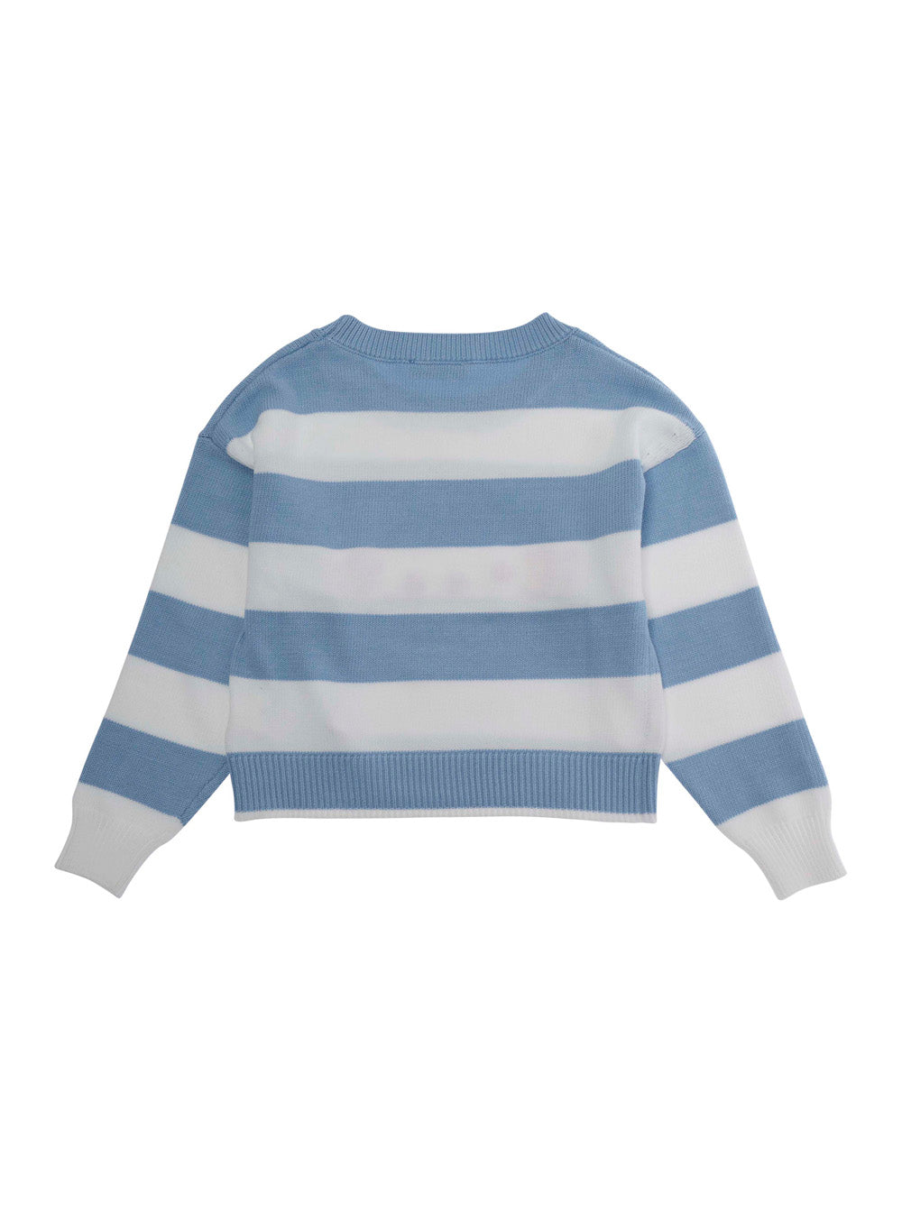 Crew Neck Sweater with Hello Kitty Embroidery on the Front and All-Over Striped Motif in Viscose Blend for Girls Light Blue Polyester Jersey