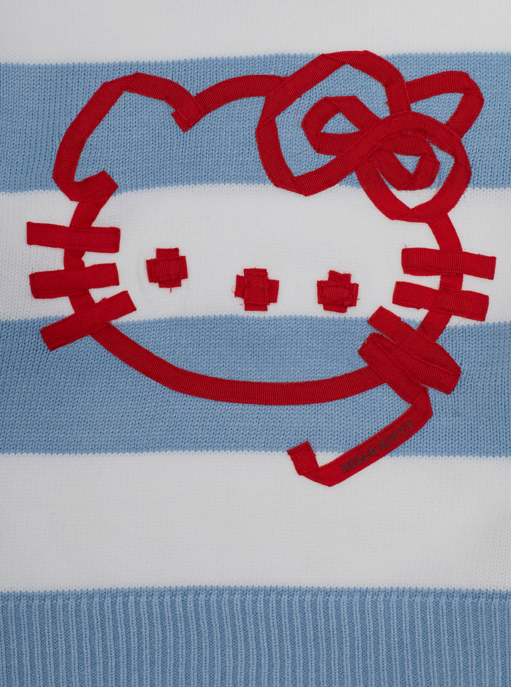 Crew Neck Sweater with Hello Kitty Embroidery on the Front and All-Over Striped Motif in Viscose Blend for Girls Light Blue Polyester Jersey
