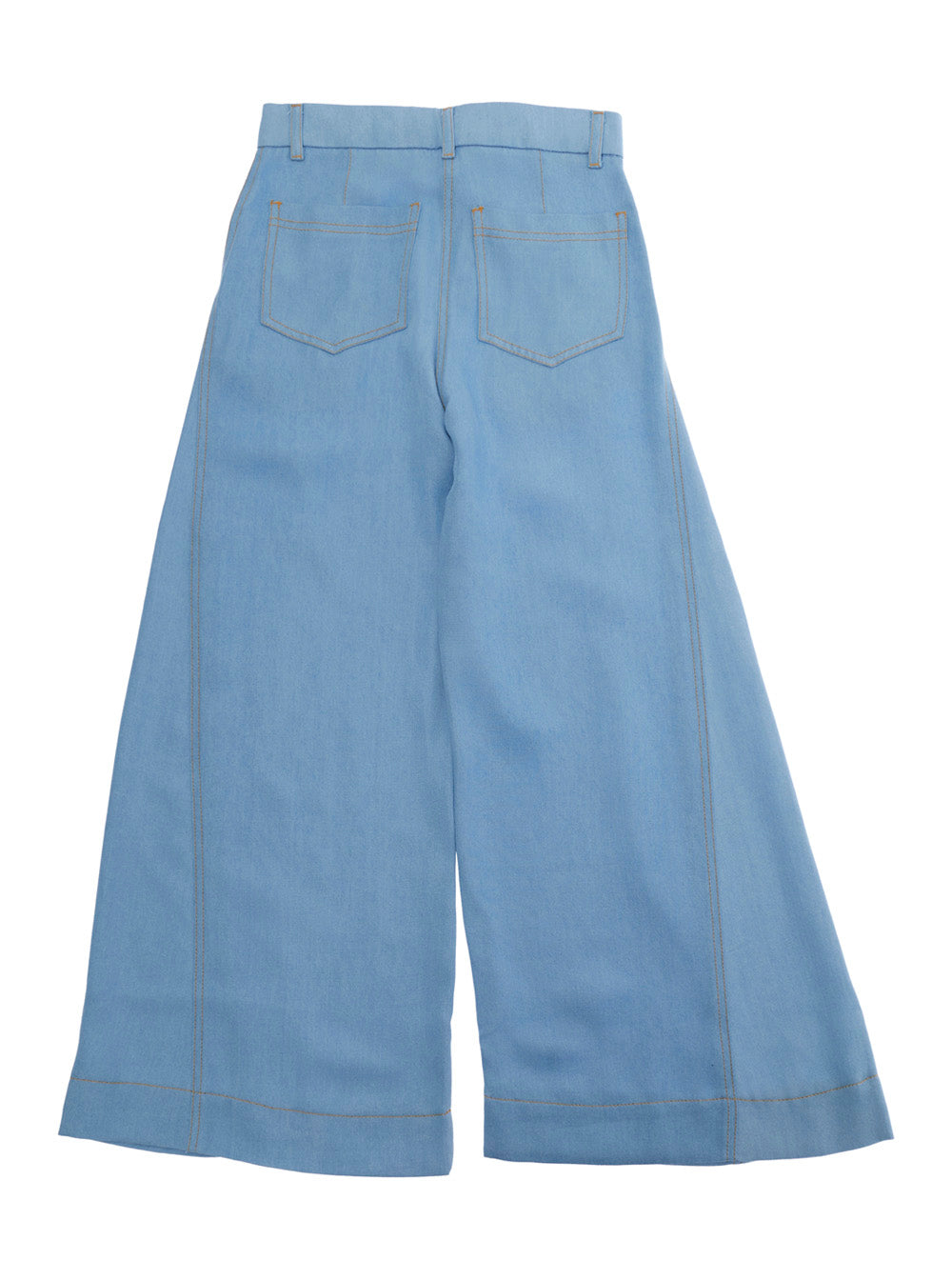 DENIM BELL-BOTTOM JEANS Light Blue with five pockets and high waist for Women Lyocell