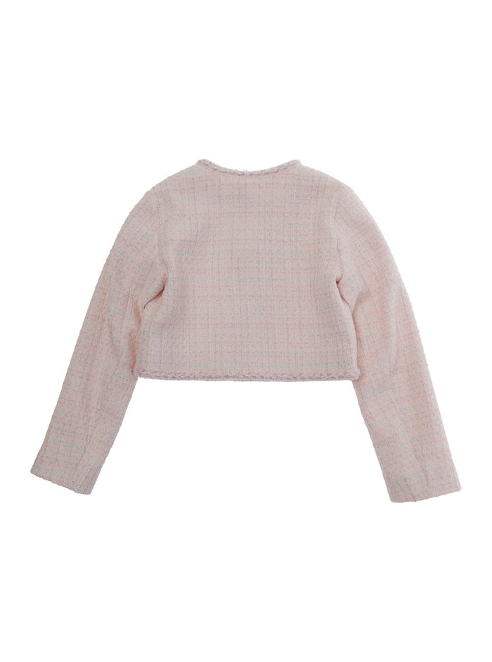 Jacket with Round Neck and Tweed Effect Design in Cotton Blend for Girls Pink Blazers