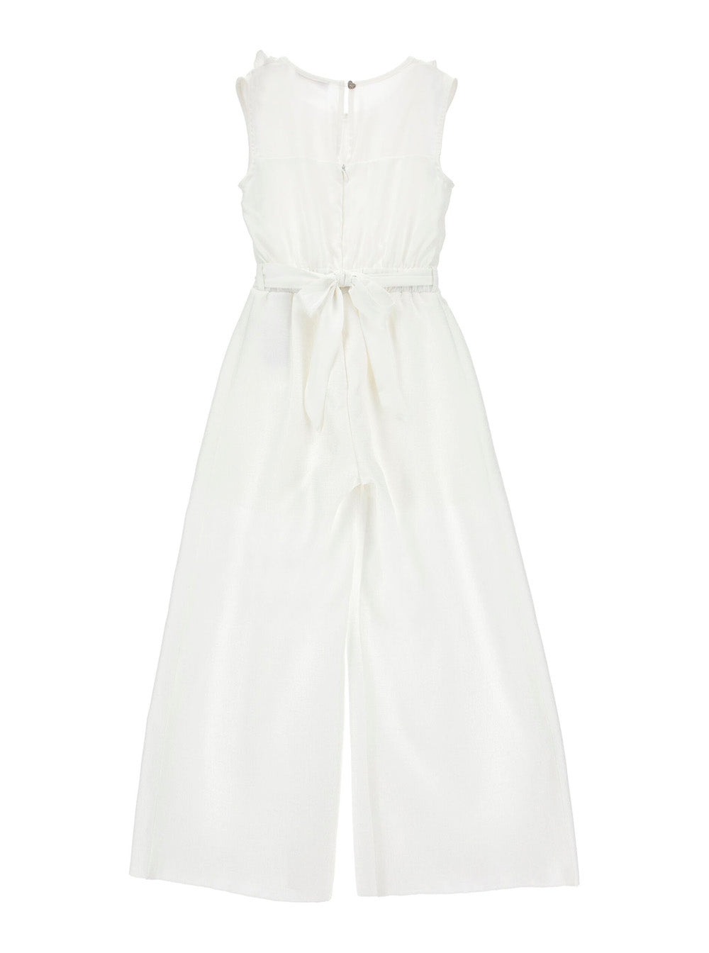 White Heart Dress with Ruches Motif and Waist Belt Bow Closure in Viscose Blend for Girls Polyester