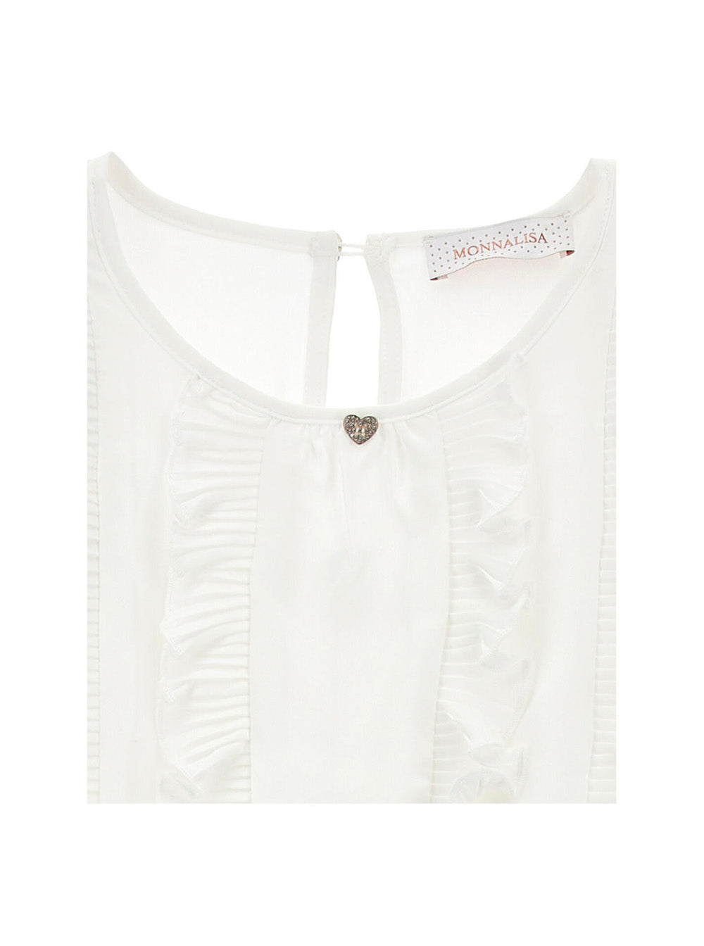 White Heart Dress with Ruches Motif and Waist Belt Bow Closure in Viscose Blend for Girls Polyester