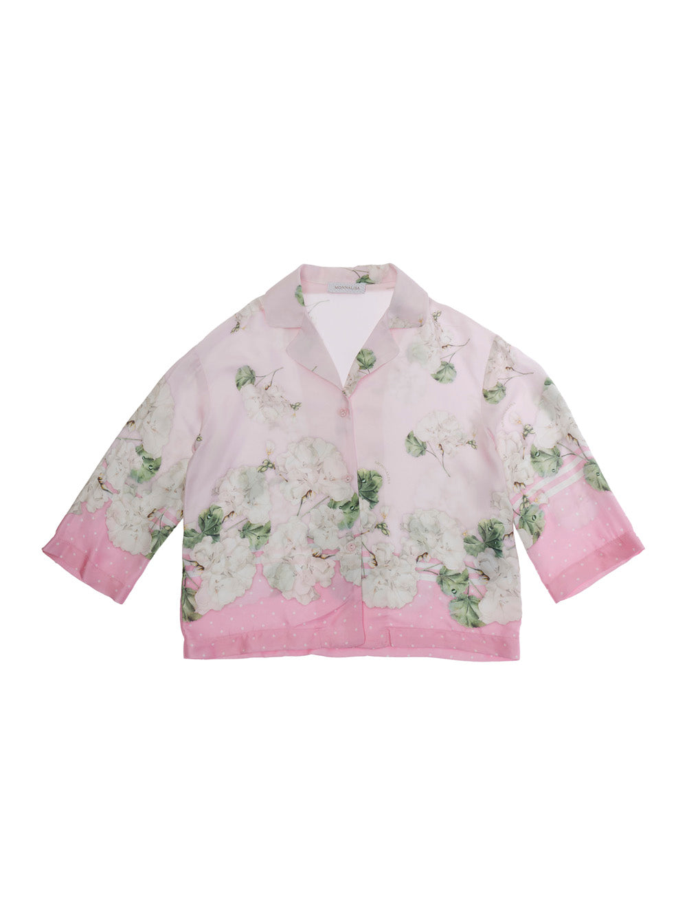 Pink Shirt with Notched Revers and All-over Floral Motif for Girls Viscose Blouses