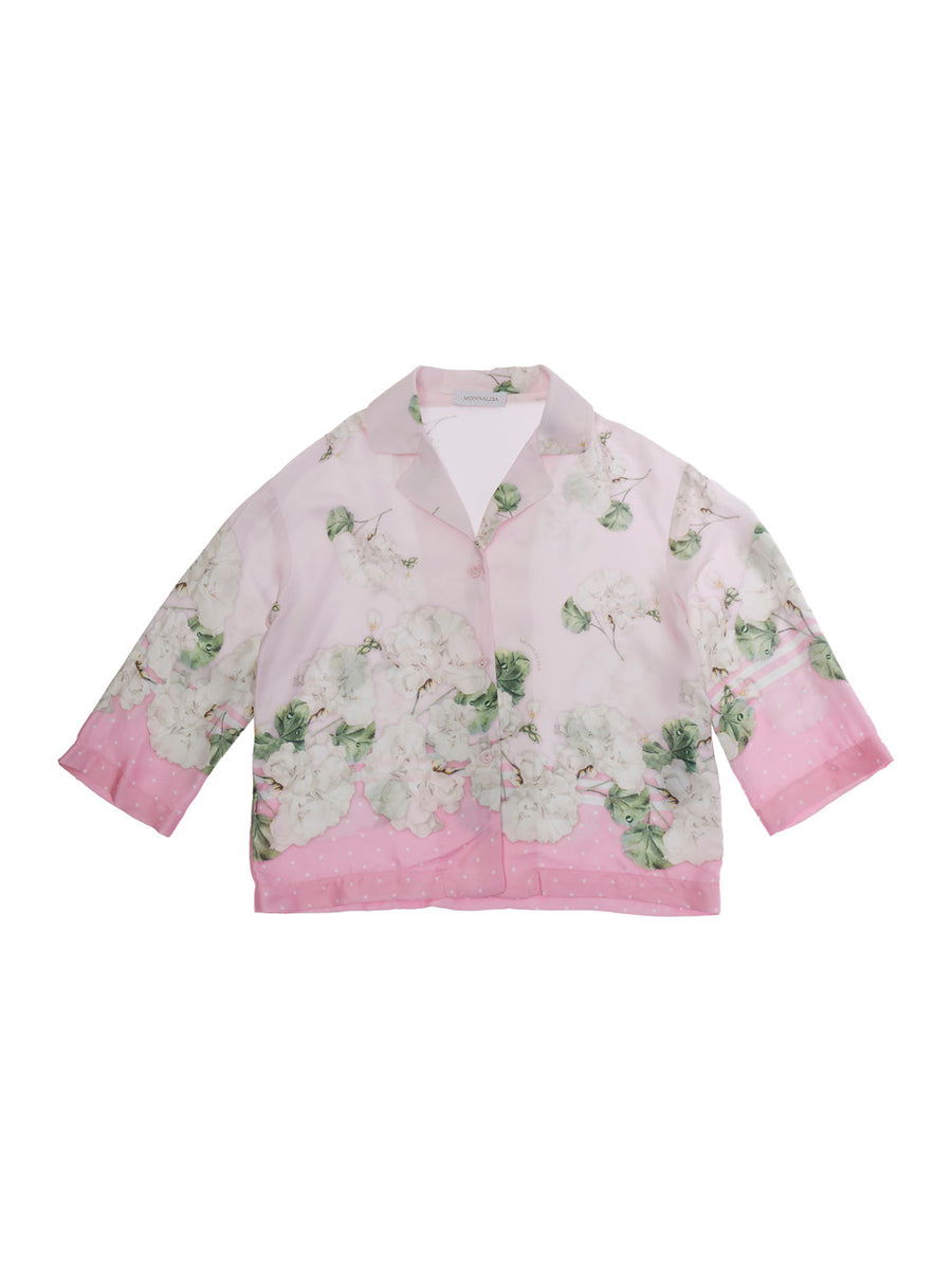 Girls Shirt With Notched Collar — Pink Viscose Blouses And