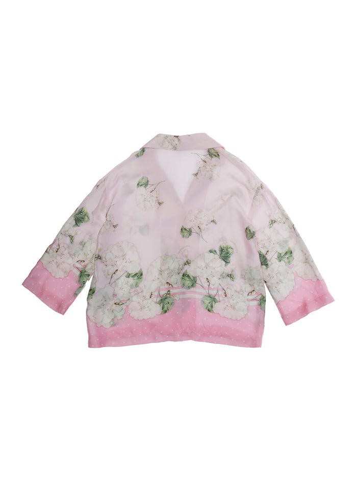 Pink Shirt with Notched Revers and All-over Floral Motif for Girls Viscose Blouses