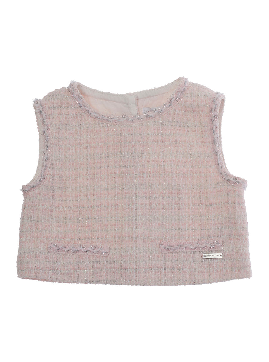 Top With Tweed Effect, Pink Cotton Tops