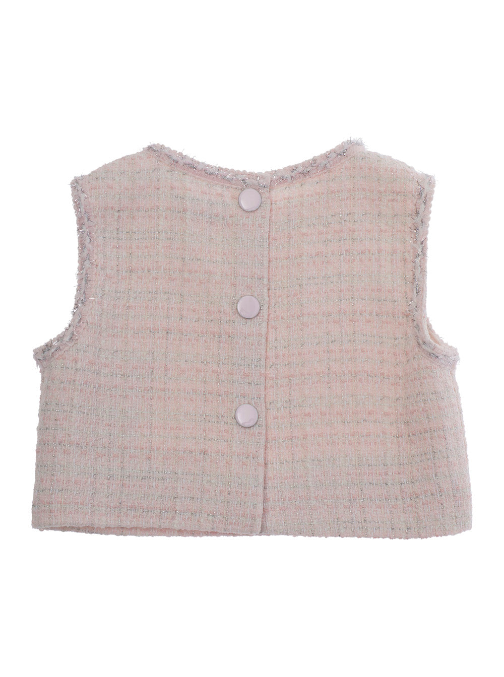 Top with Round Neck and Tweed Effect Design in Cotton Blend for Girls Pink Tops