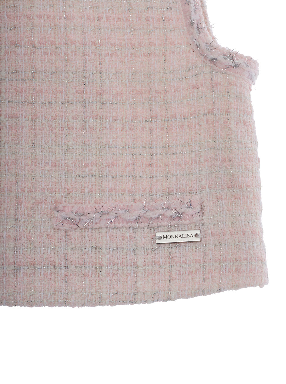 Top with Round Neck and Tweed Effect Design in Cotton Blend for Girls Pink Tops