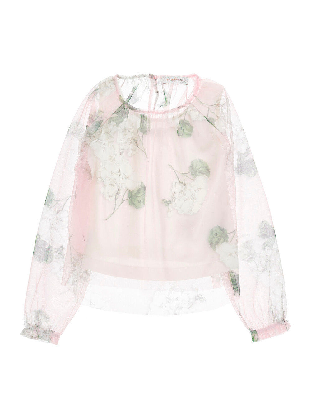 Top Floral Design with All-Over Motif in Pink Tulle for Girls Cotton Elastane Tops