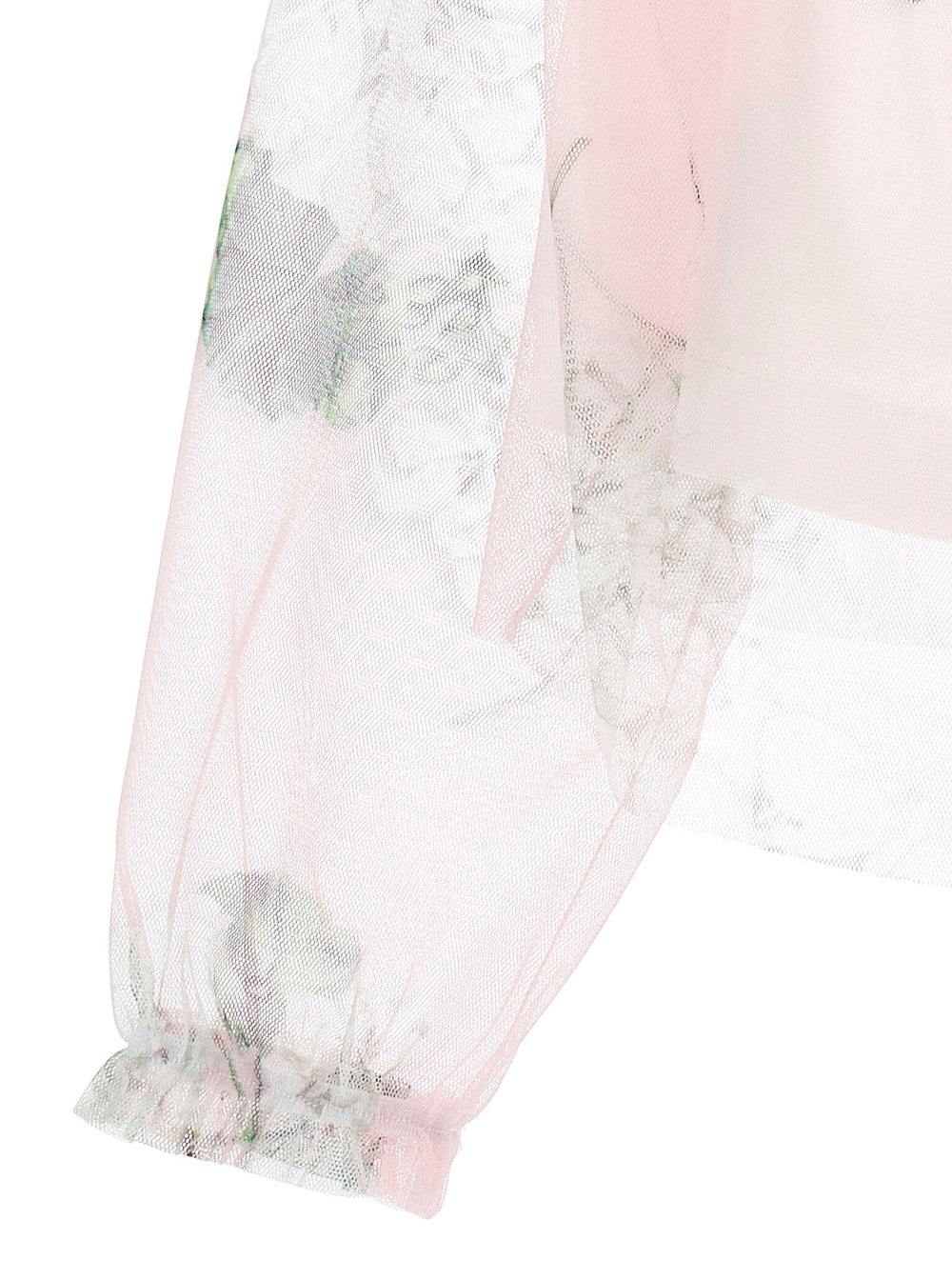 Top Floral Design with All-Over Motif in Pink Tulle for Girls Cotton Elastane Tops