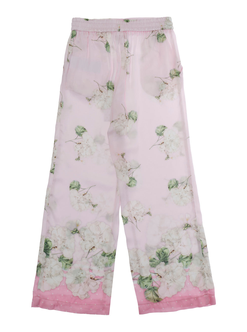 Pink Pants with Elastic Waist and All-Over Floral Motif in Viscose for Girls Trousers