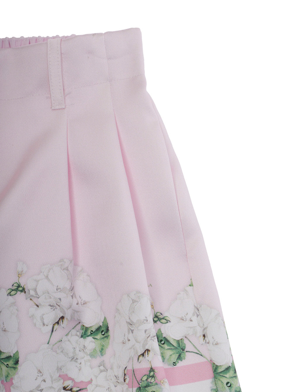 Pink Floral Print Bermuda Shorts with Belt Loops for Girls Polyester And