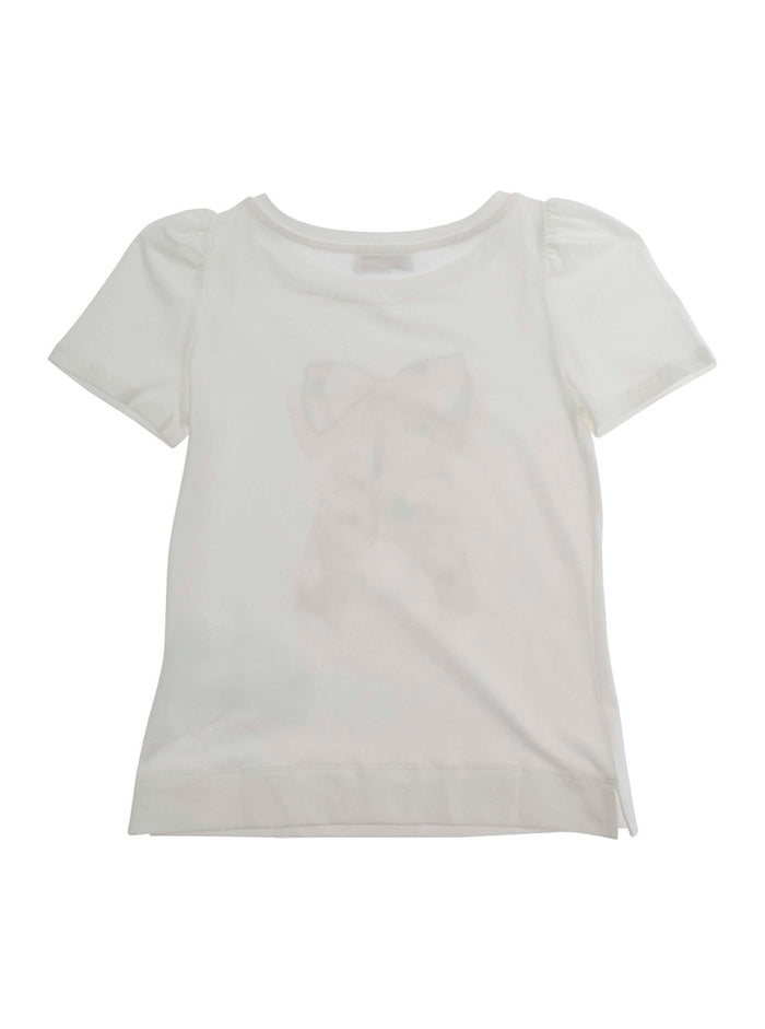 White Stretch Cotton Crew Neck T-Shirt with Rhinestone Decoration for Girls Elastane Tshirts And Polo Shirts