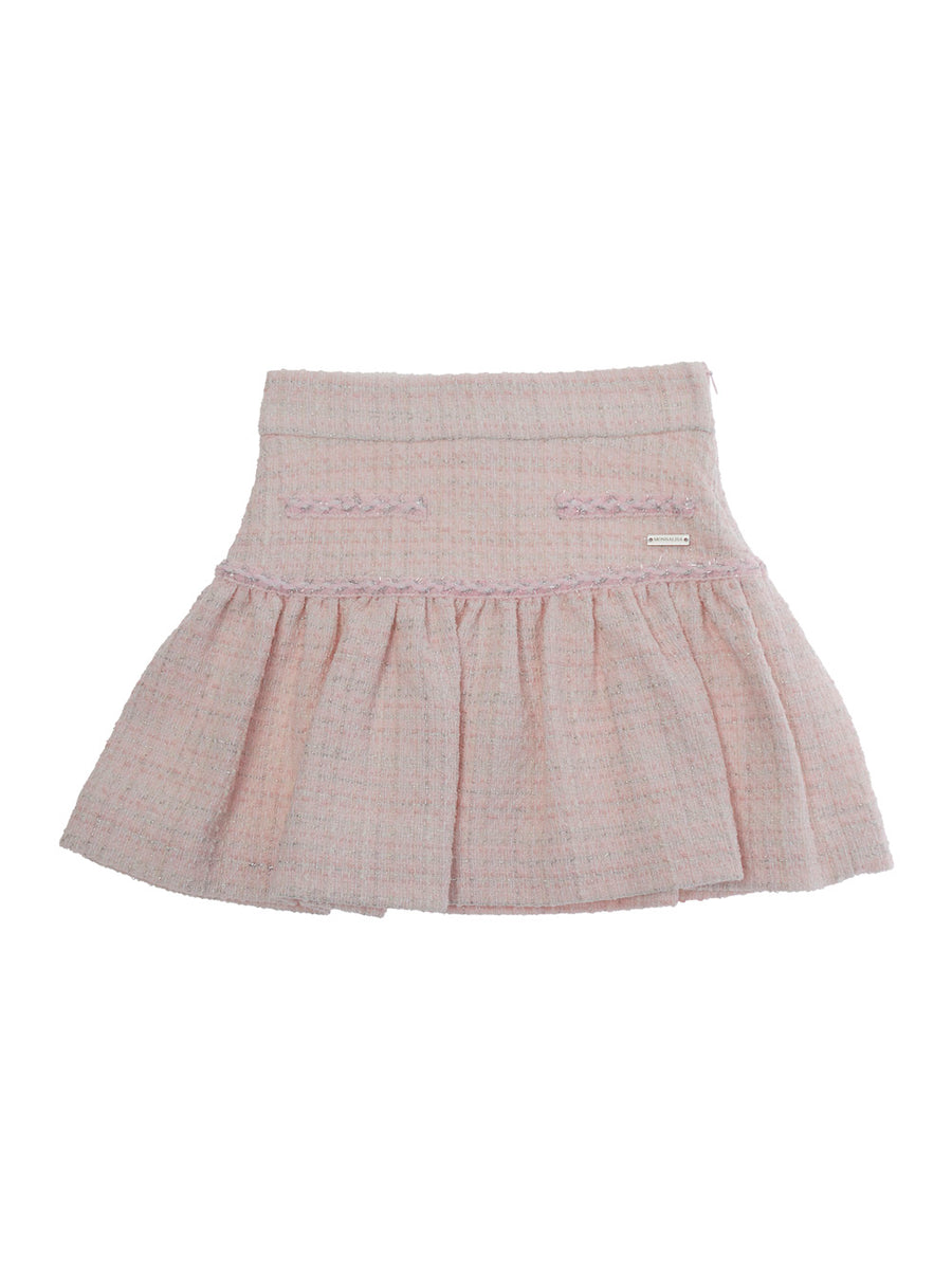 Flared Skirt Pink Tweed Effect Cotton