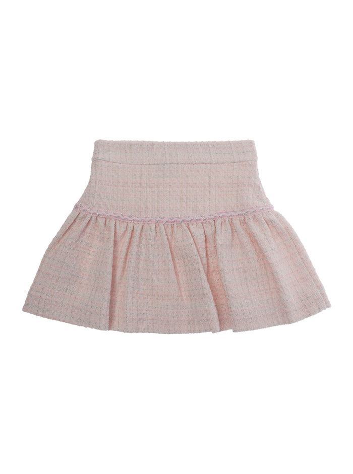 Flared Skirt and Tweed Effect Design in Cotton Blend for Girls Pink