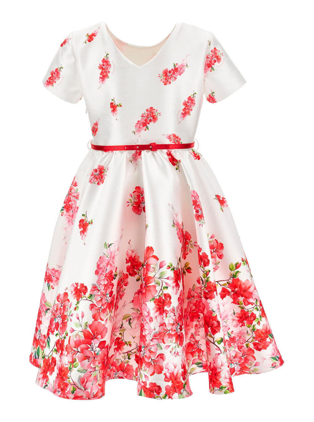 Dress with Round Neck and All-Over Floral Motif in White Fabric for Girls Polyester