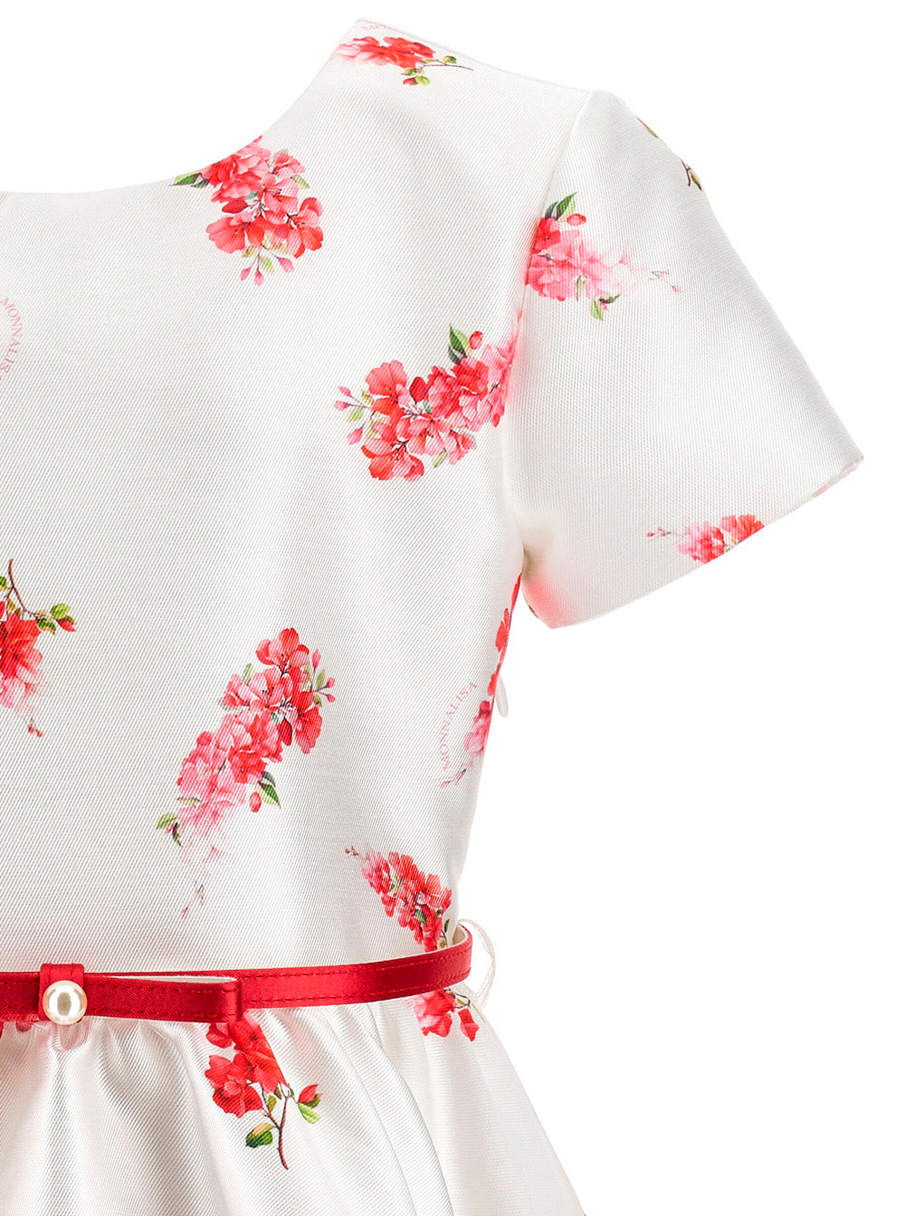 Dress with Round Neck and All-Over Floral Motif in White Fabric for Girls Polyester