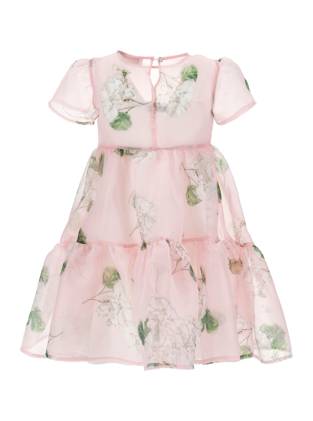 Dress With Semi-Transparent Design And All-Over Floral Motif Pink Cotton For Girls