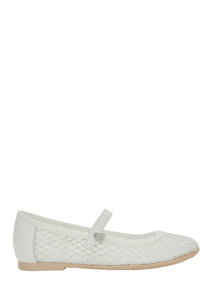 Ballet shoes Net Design with All-Over Glitter Decoration in Ecoleather for Girls White Ballerinas