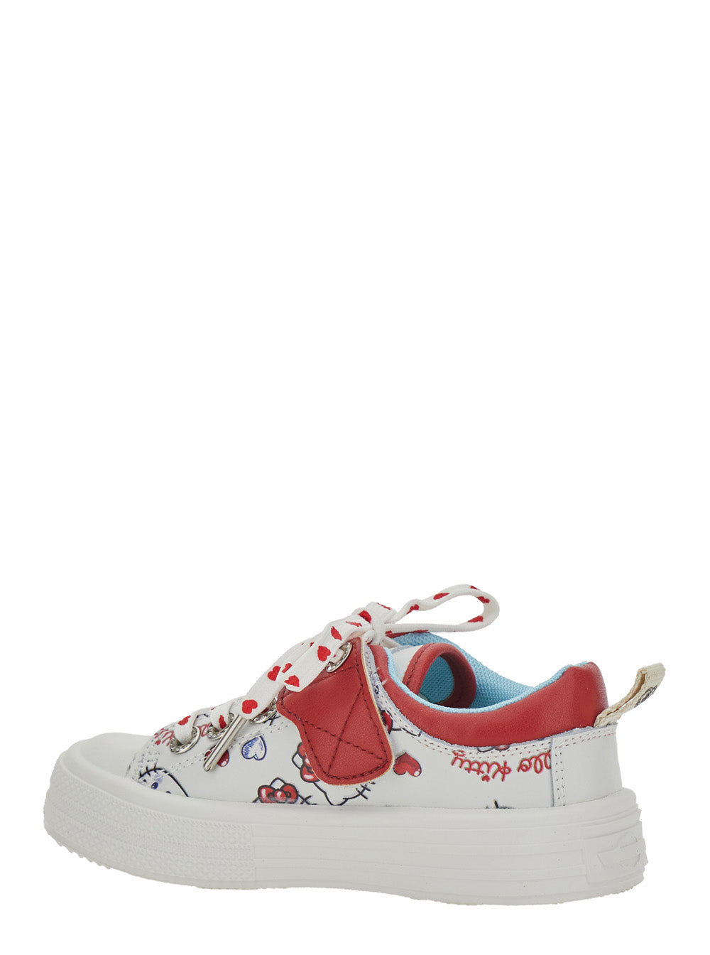 Low Top Hello Kitty Sneakers With Patch And All-Over Decoration White Leather For Girls