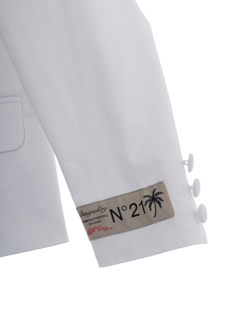 White Jacket with Classic Lapels and Logo Patch on the Sleeve in Cotton Girl Elastane Blazers