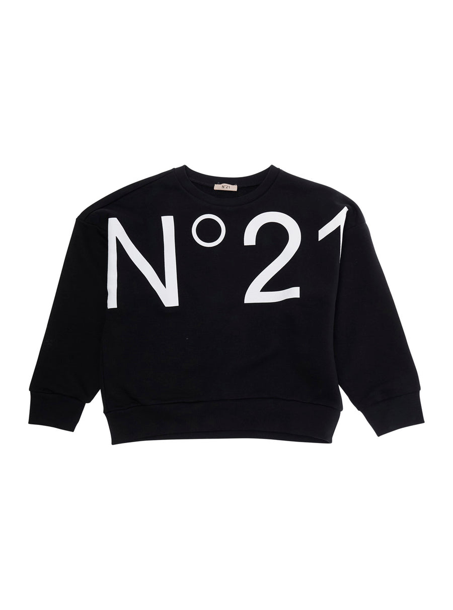 Crewneck Sweatshirt Black Cotton Hoods & Sweatshirts