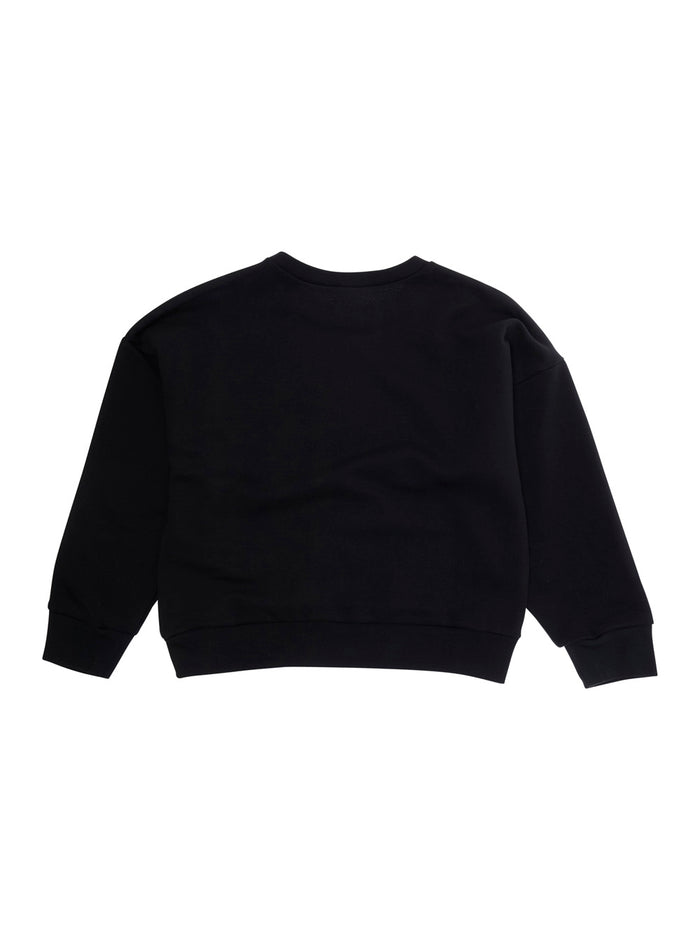 Black Cotton Crewneck Sweatshirt with Maxi Logo for Girls Sweatshirts