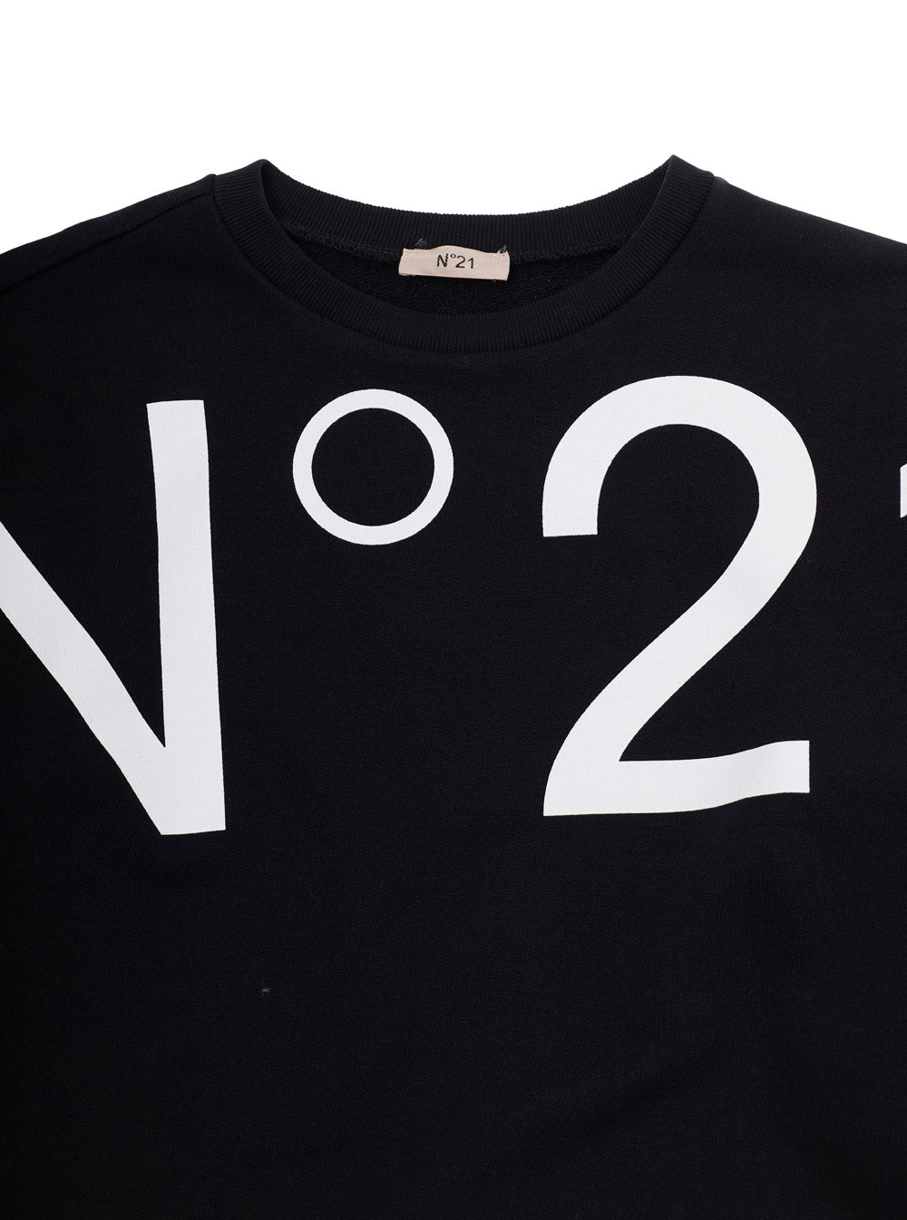 Black Cotton Crewneck Sweatshirt with Maxi Logo for Girls Sweatshirts