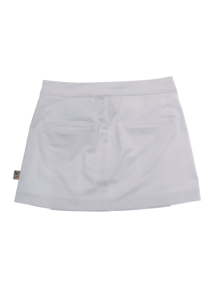 White Skirt with Pleated Details and Side Logo Patch for Girls Cotton Elastane