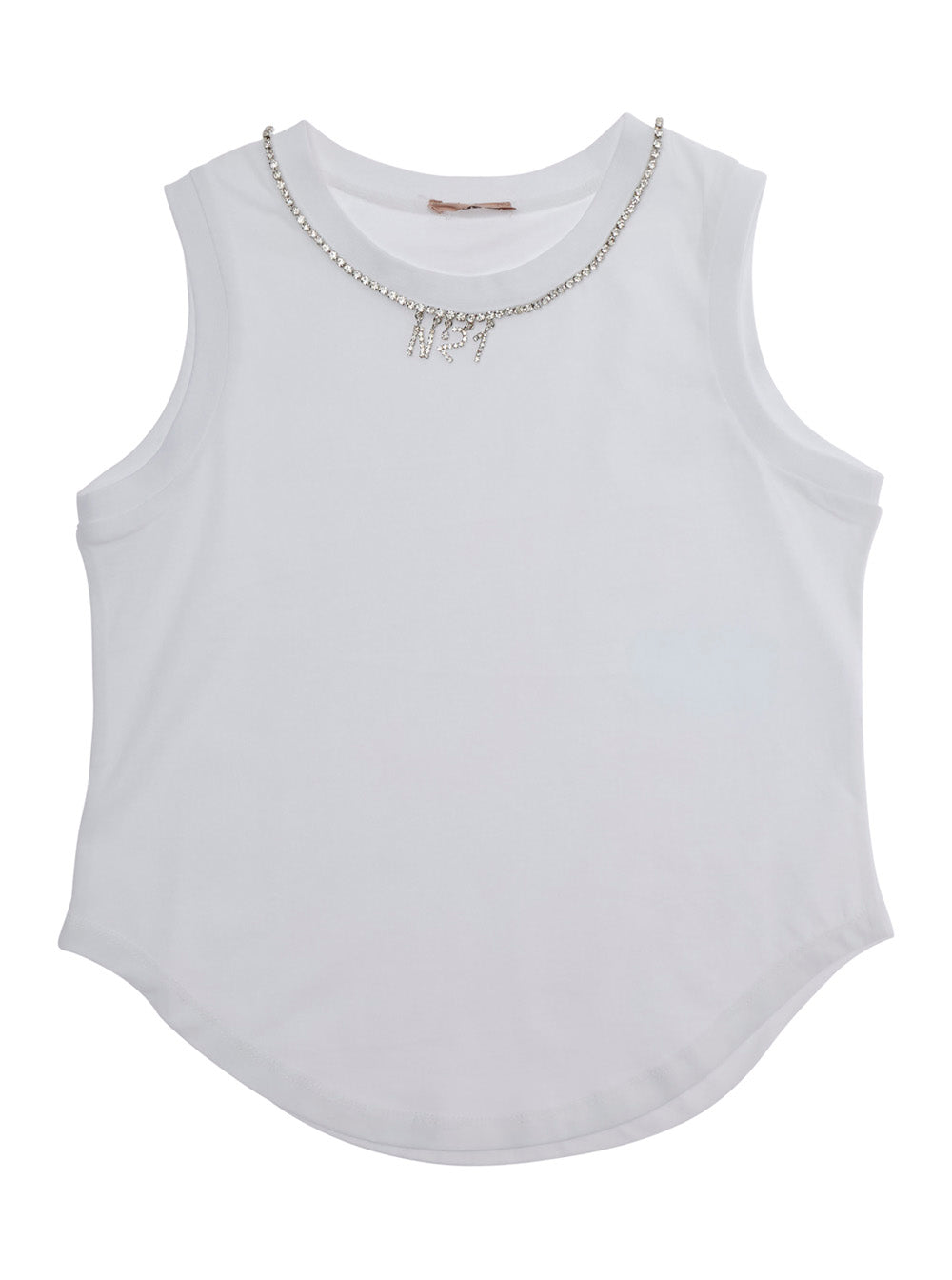 Sleeveless Top with Logo Detail on the Front and Curved Hem in White Cotton for Girls Tops
