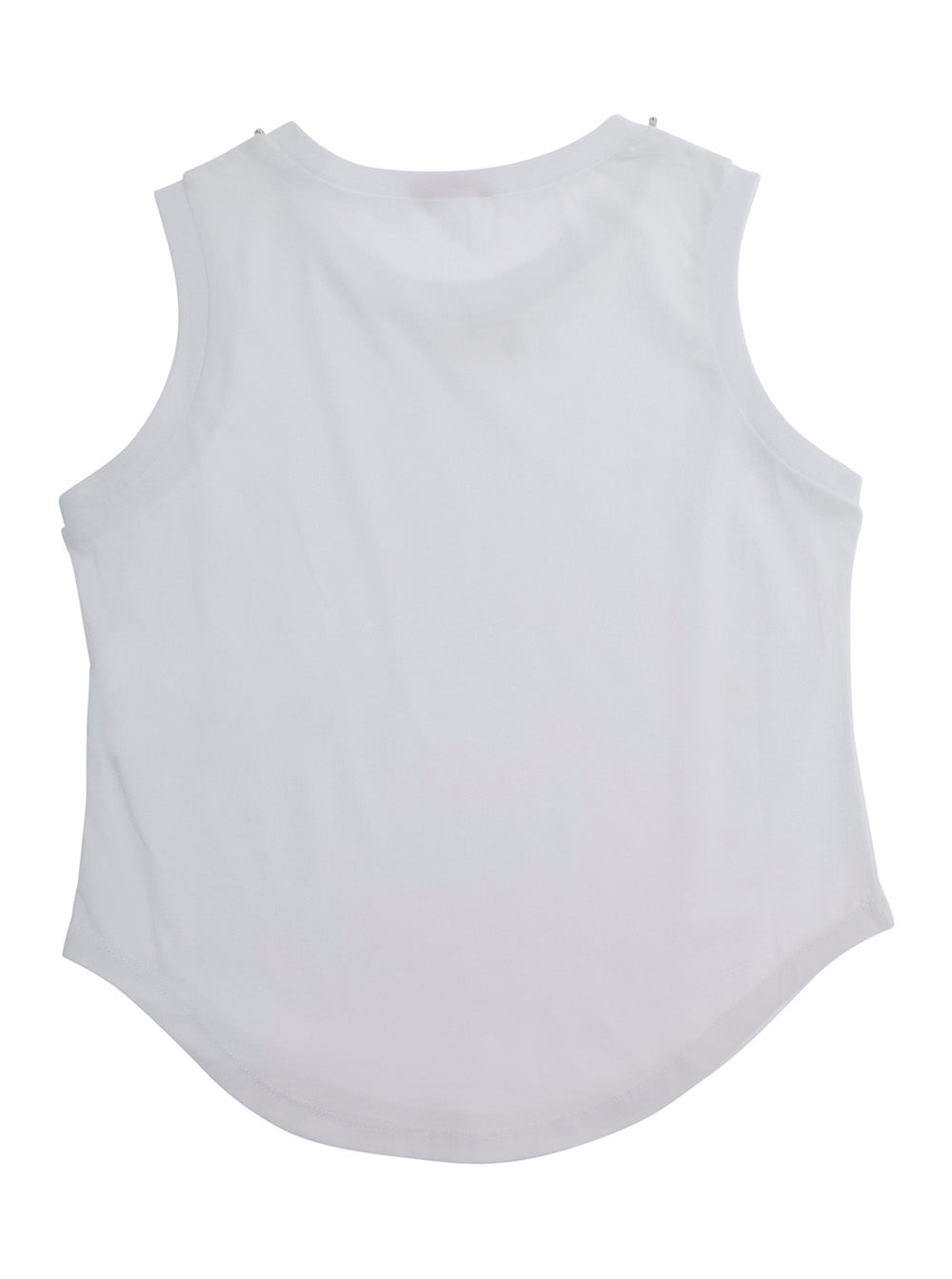 Sleeveless Top with Logo Detail on the Front and Curved Hem in White Cotton for Girls Tops
