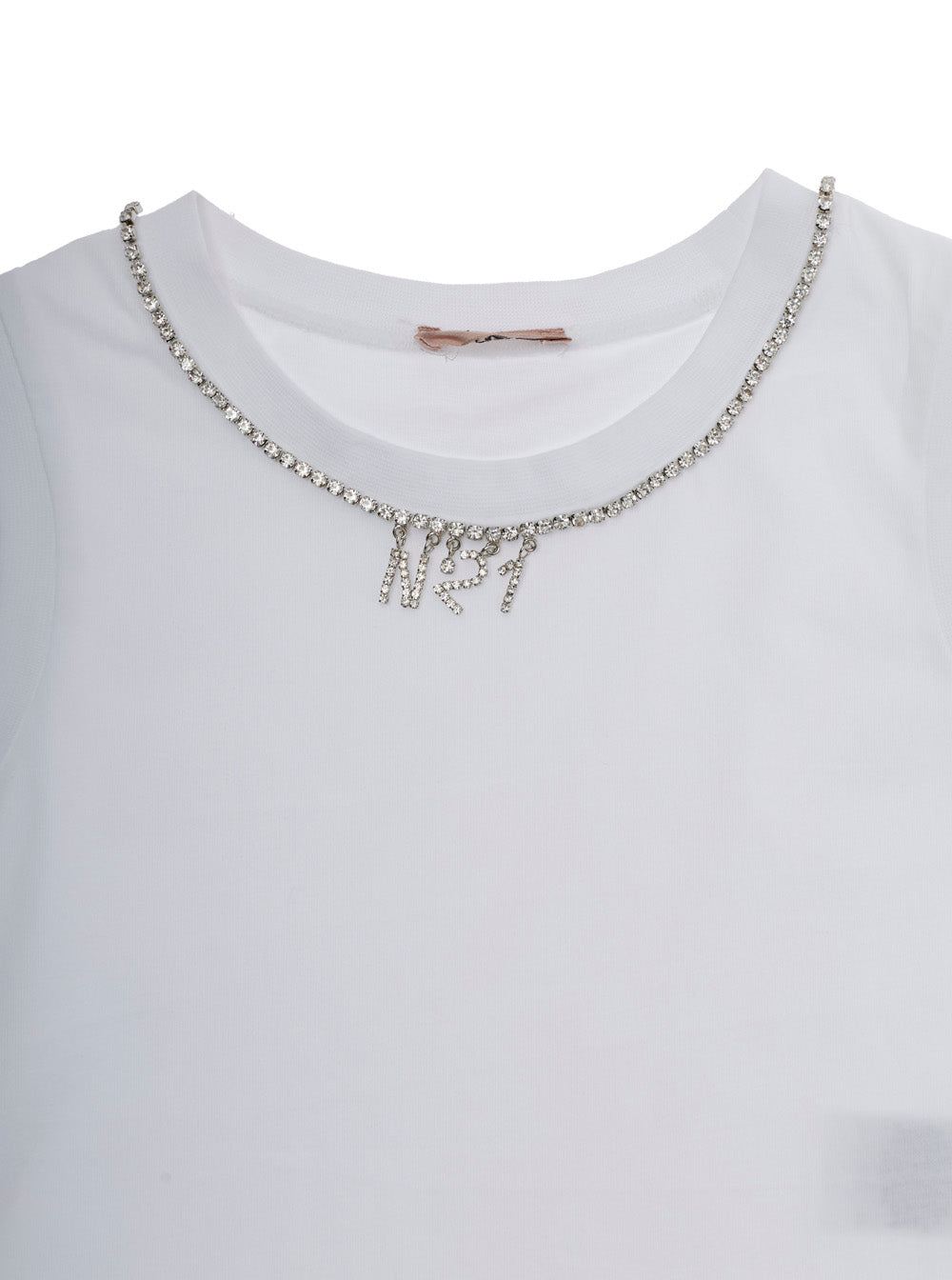 Sleeveless Top with Logo Detail on the Front and Curved Hem in White Cotton for Girls Tops