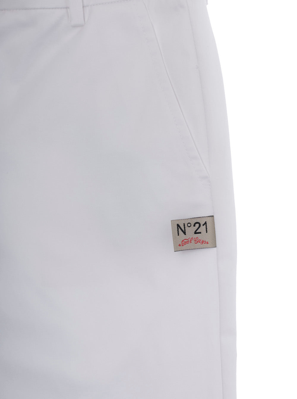 White Pants with Semi-Elastic Waist and Logo Patch on the Front for Girls Cotton Elastane Trousers
