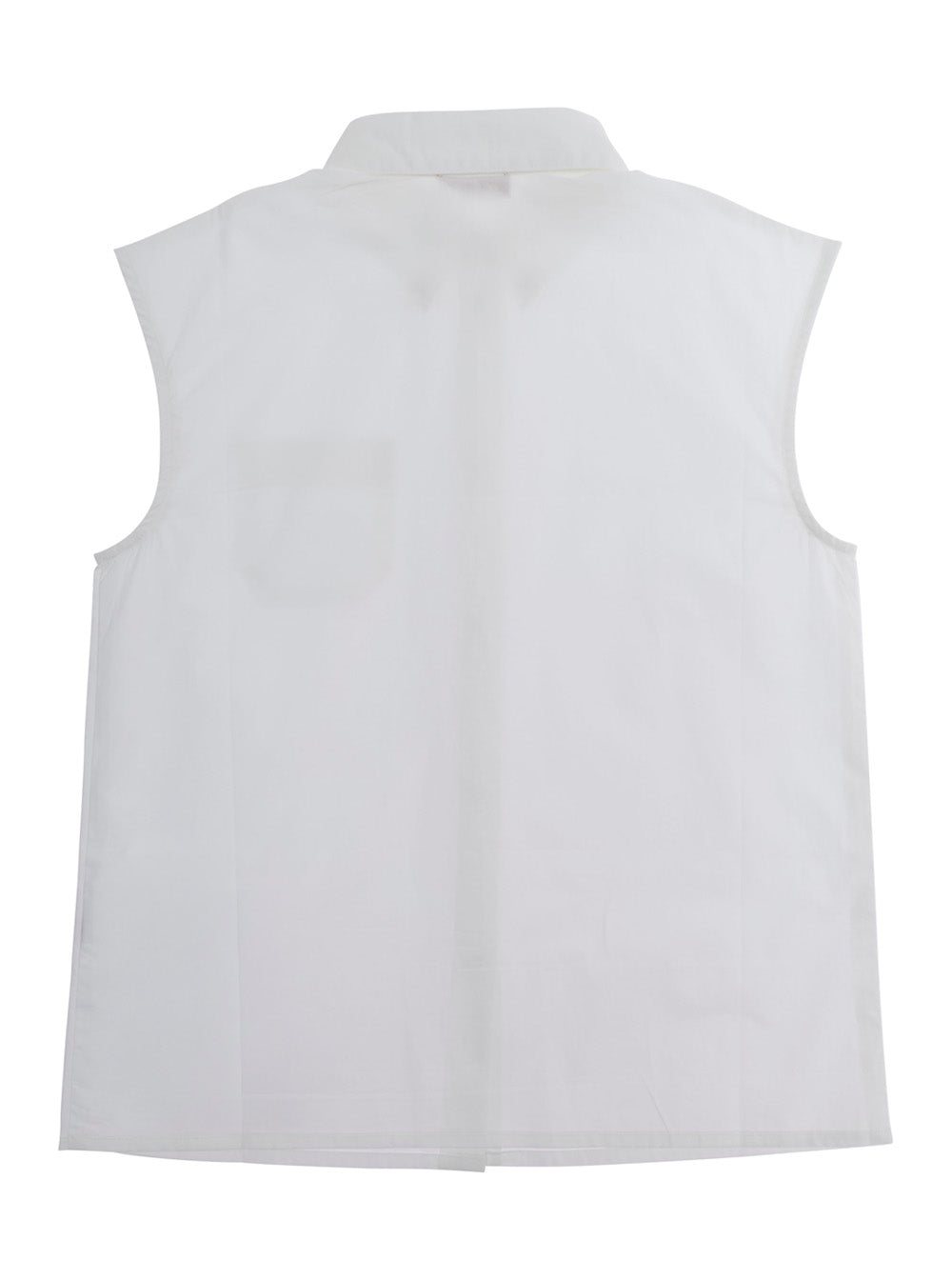 Sleeveless Vest N21 with Pointed Collar Jewel Button and Logo Patch on Front in White Cotton for Girls Blazers