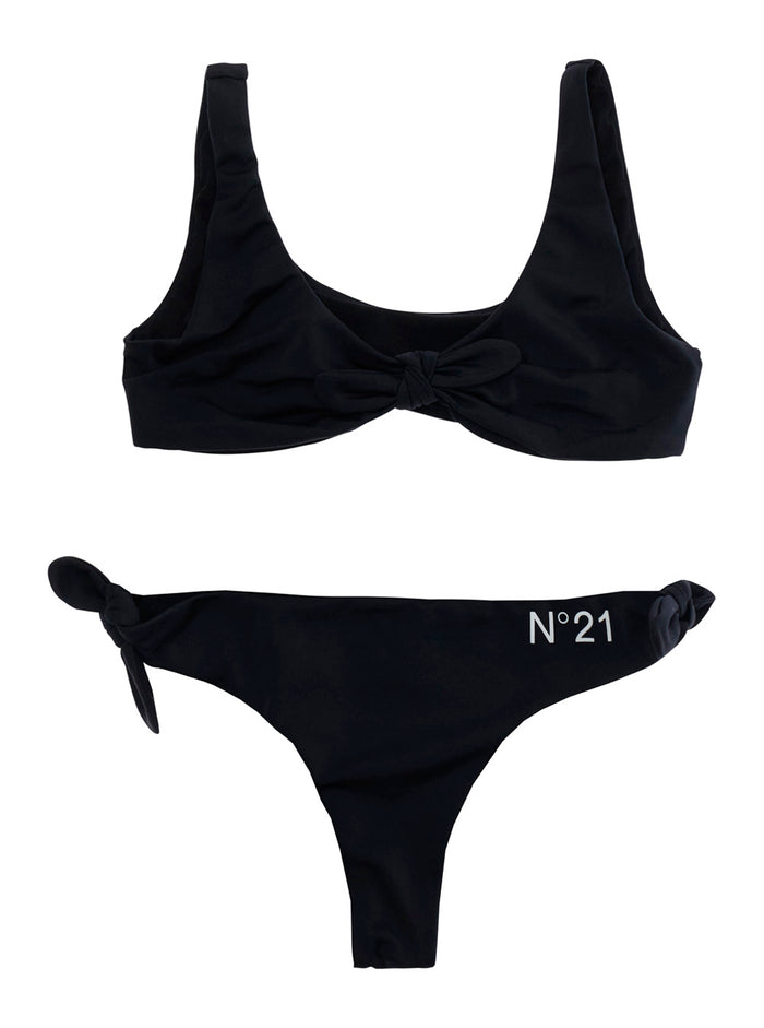 One-Piece Swimsuit Black with Contrast Details in Nylon for Women Elastane Beachwear