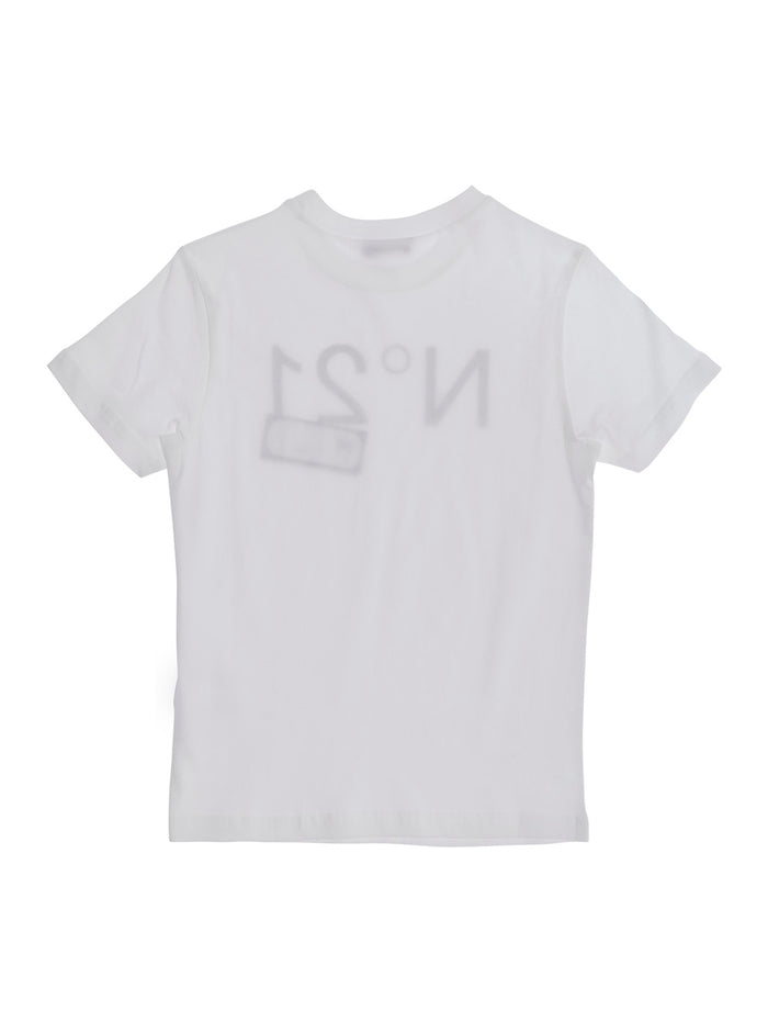 T-Shirt N°21 Crew Neck with Logo Print on the Front in White Cotton for Kids Tshirts And Polo Shirts