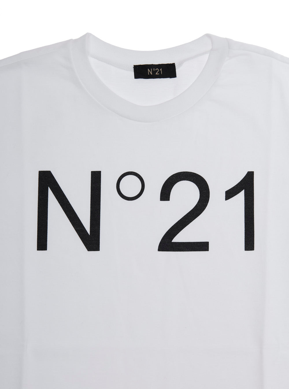 T-Shirt N°21 Crew Neck with Maxi Logo Print on Front in White Cotton for Girls Tshirts And Polo Shirts