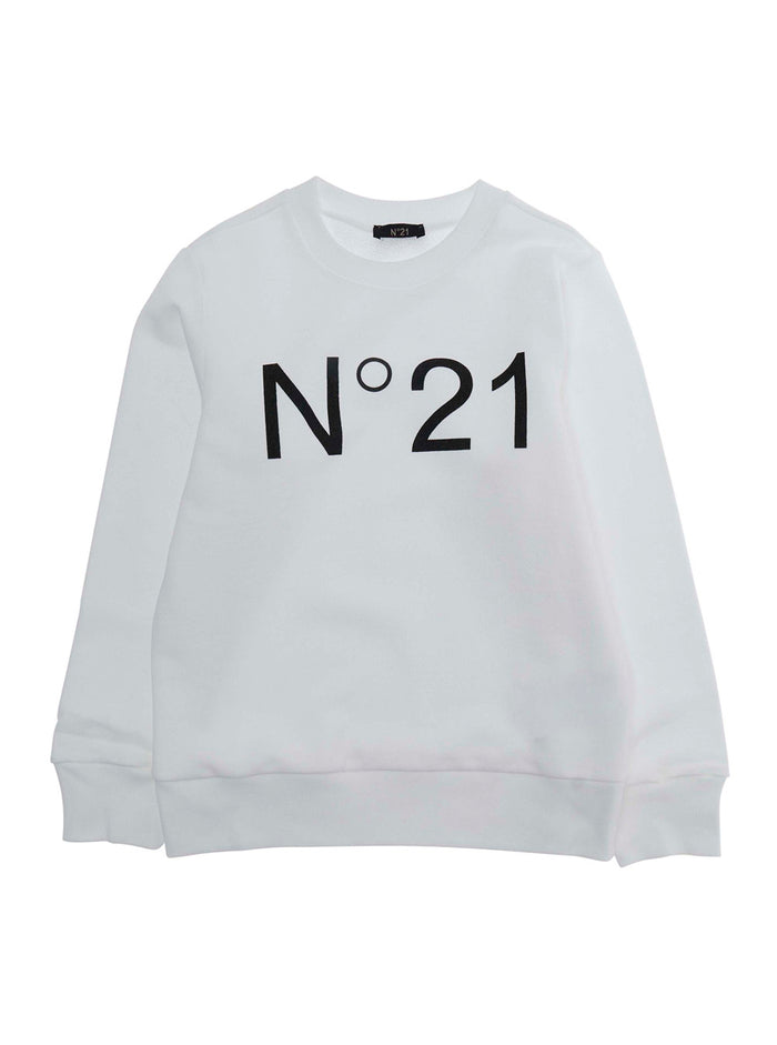 Crewneck Sweatshirt N21 with Maxi Logo on the Front in White Cotton for Kids Sweatshirts