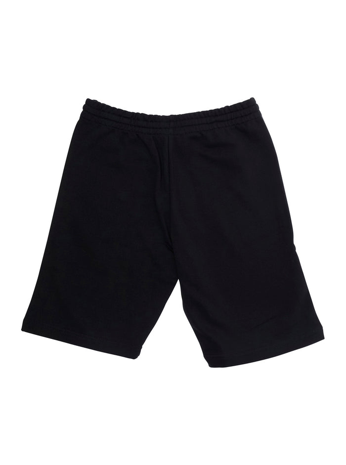 Black Cotton Bermuda Shorts with Elastic Waist and Drawstring Logo Print on the Front for Kids
