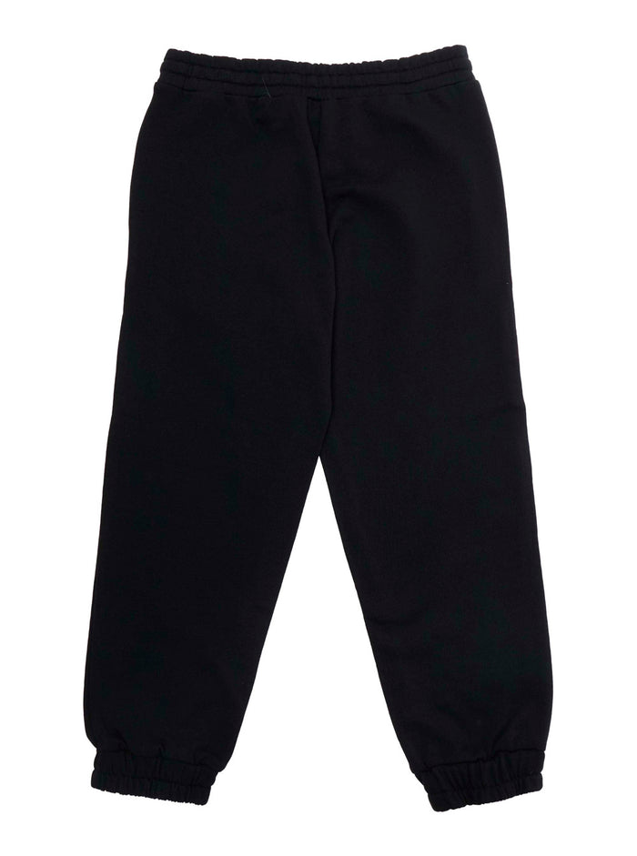 Black Cotton Pants with Elastic Waist and Drawstring Maxi Logo for Kids Trousers