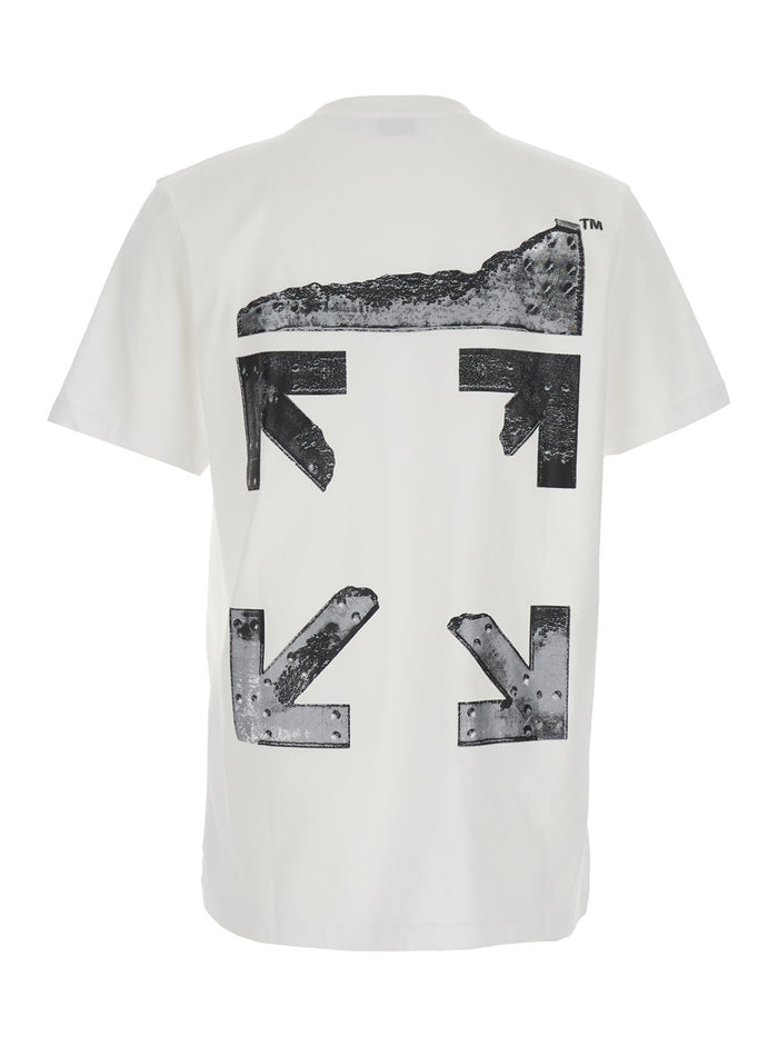 White Cotton Crew Neck T-shirt with Front and Back Logo for Men Tshirts Polo Shirts