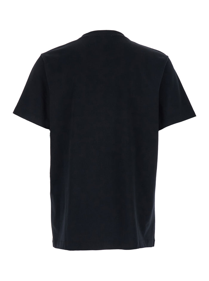 Mens Black Cotton Crew Neck T-shirt with Front Logo Tshirts And Polo Shirts